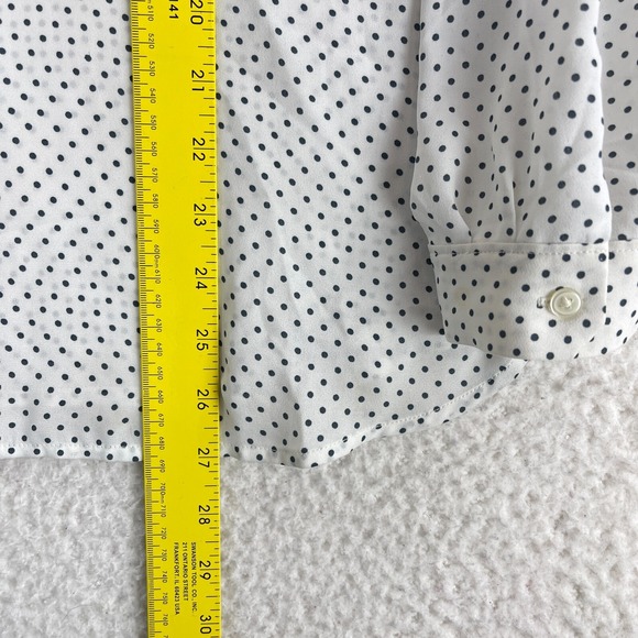 LOFT Outlet White Black Polka‎ Dot Print Shirt Womens V-Neck Long Sleeve Size L - Picture 12 of 16